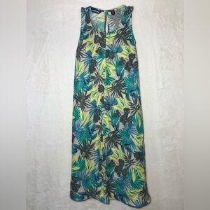 NWOT Lands’ end Women Green Tropical Floral Midi Sleeveless Dress Size M